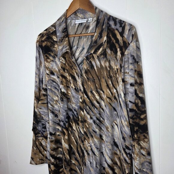 Susan Graver Womens Printed Liquid Knit Button Front Tunic Top Size 3X Stretchy - Picture 2 of 8